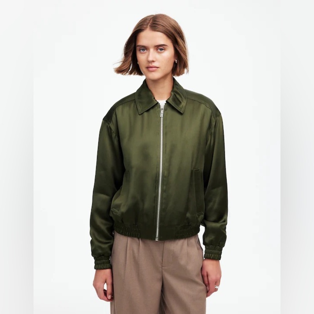 Madewell Olive Green/ Mossy Umber Relaxed Zip-Front Bomber Jacket Size M